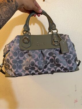Coach Gray and Lilac Signature Satchel with Olive Trim